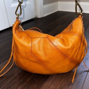 Stylish Orange Leather Hobo Bag